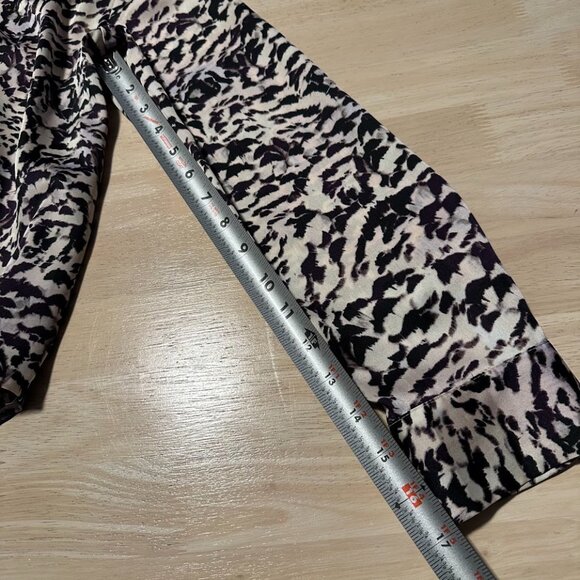 Apt 9 Purple Black Cream Abstract Animal Print Blouse Flowy Faux Wrap Top Small - Picture 7 of 9